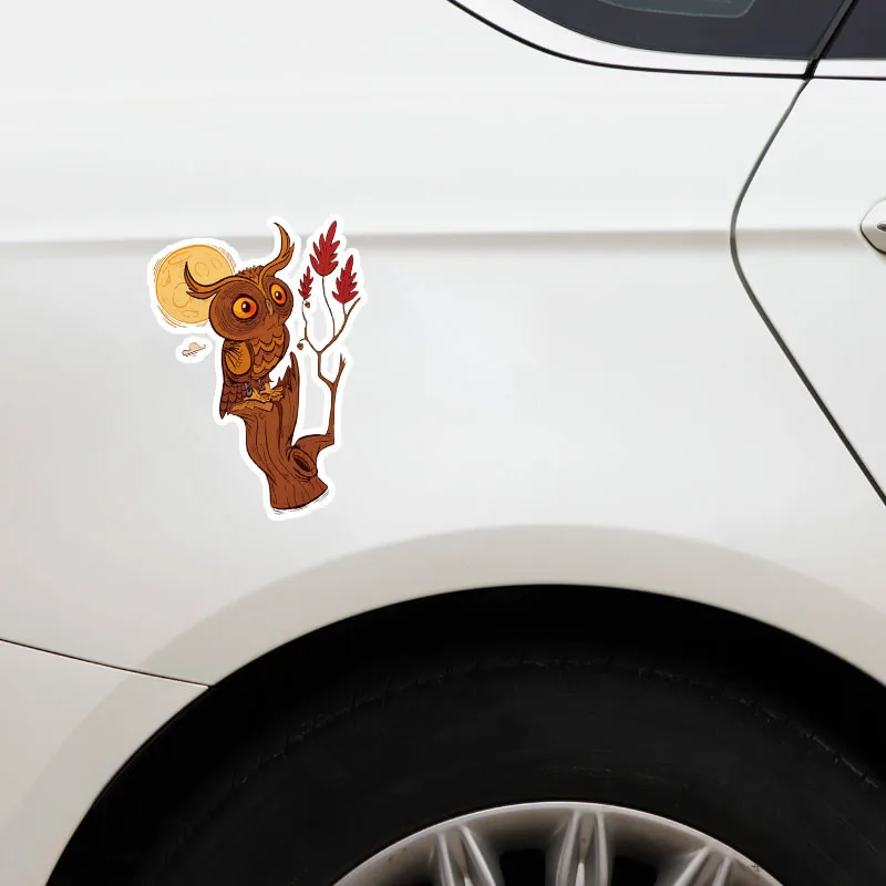 Наклейка Сова стоящая на пне под луной для Авто/бампер/окно/наклейка стену