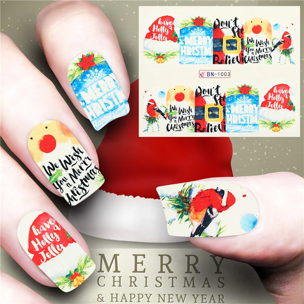 Милый Рождественский стикер для дизайна ногтей дизайн наклейки Трафаретный