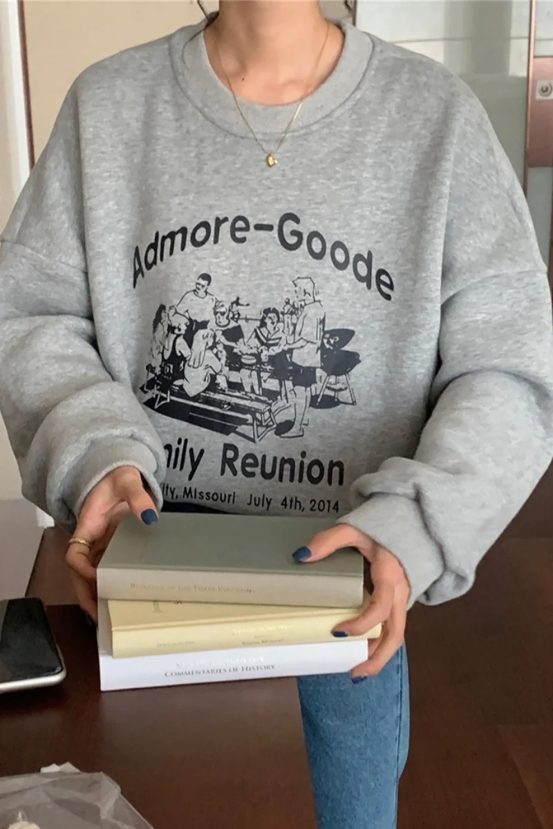 Корейские женские толстовки осень-зима Универсальный пуловер с буквенным