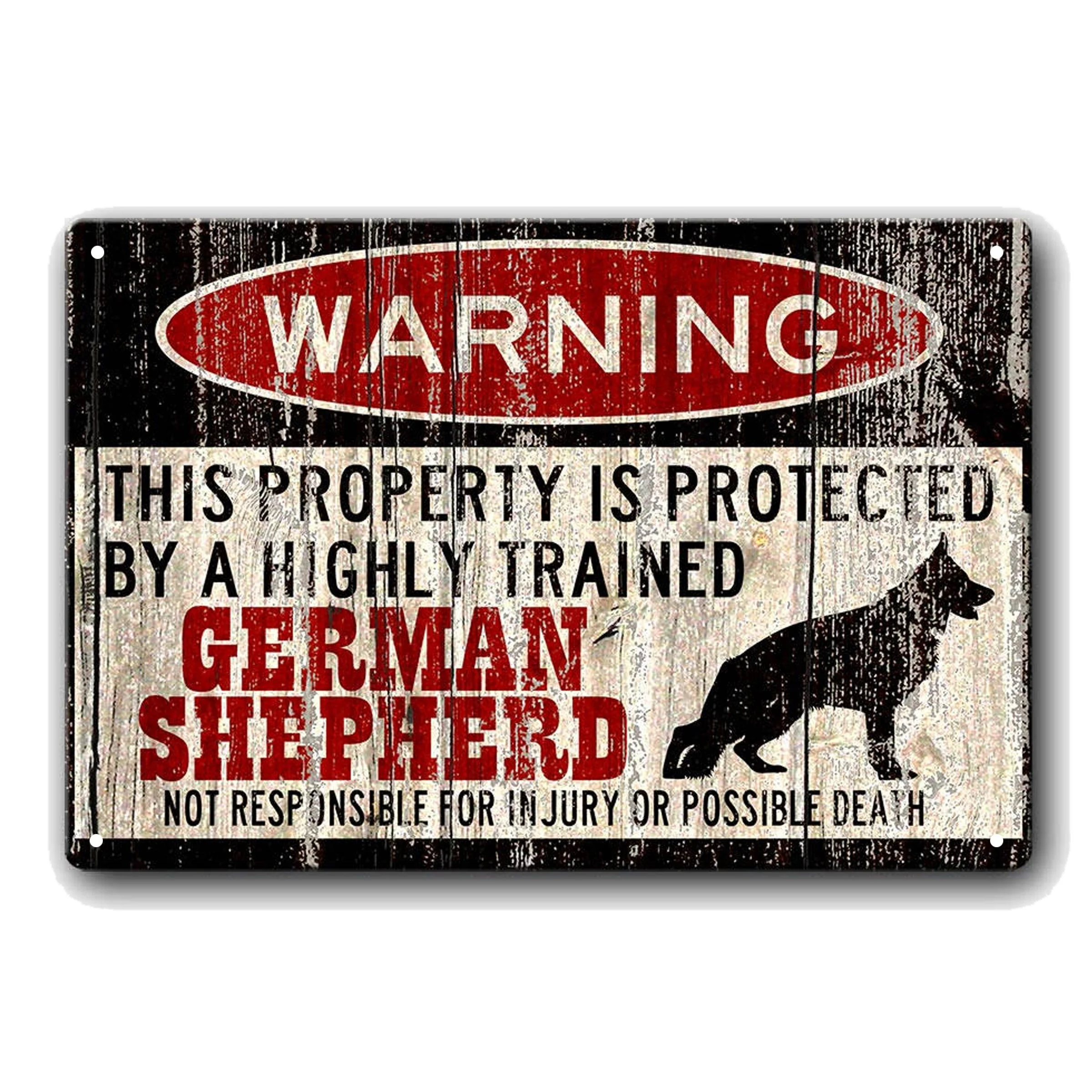 

German Shepherd Sign Funny Metal Signs Dog Warning Sign Vintage Tin Metal Sign Bar Club Cafe Garage Wall Decor Farm Decor Art