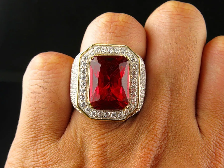 

Hiphop/Rock Origin Natural 3 Carats Ruby Gemstone Jewelry 14K Gold color Ring Men Setting with Pure Ruby Bizuteria Ring Box