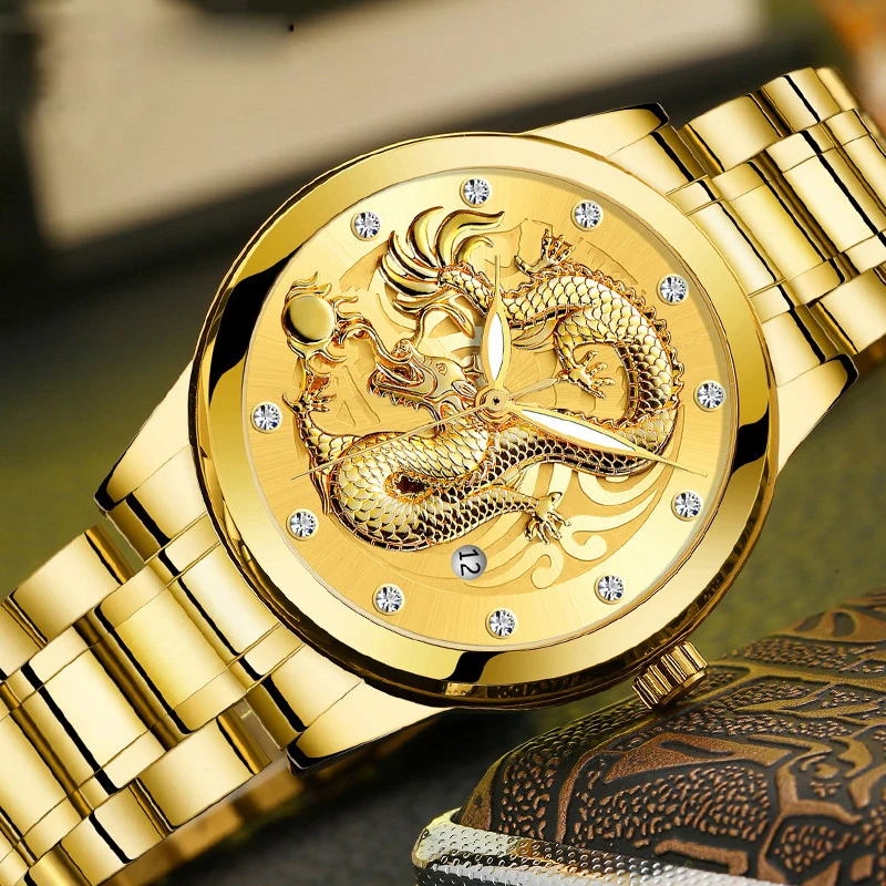 Часы наручные мужские кварцевые золотистые модные брендовые Роскошные деловые с