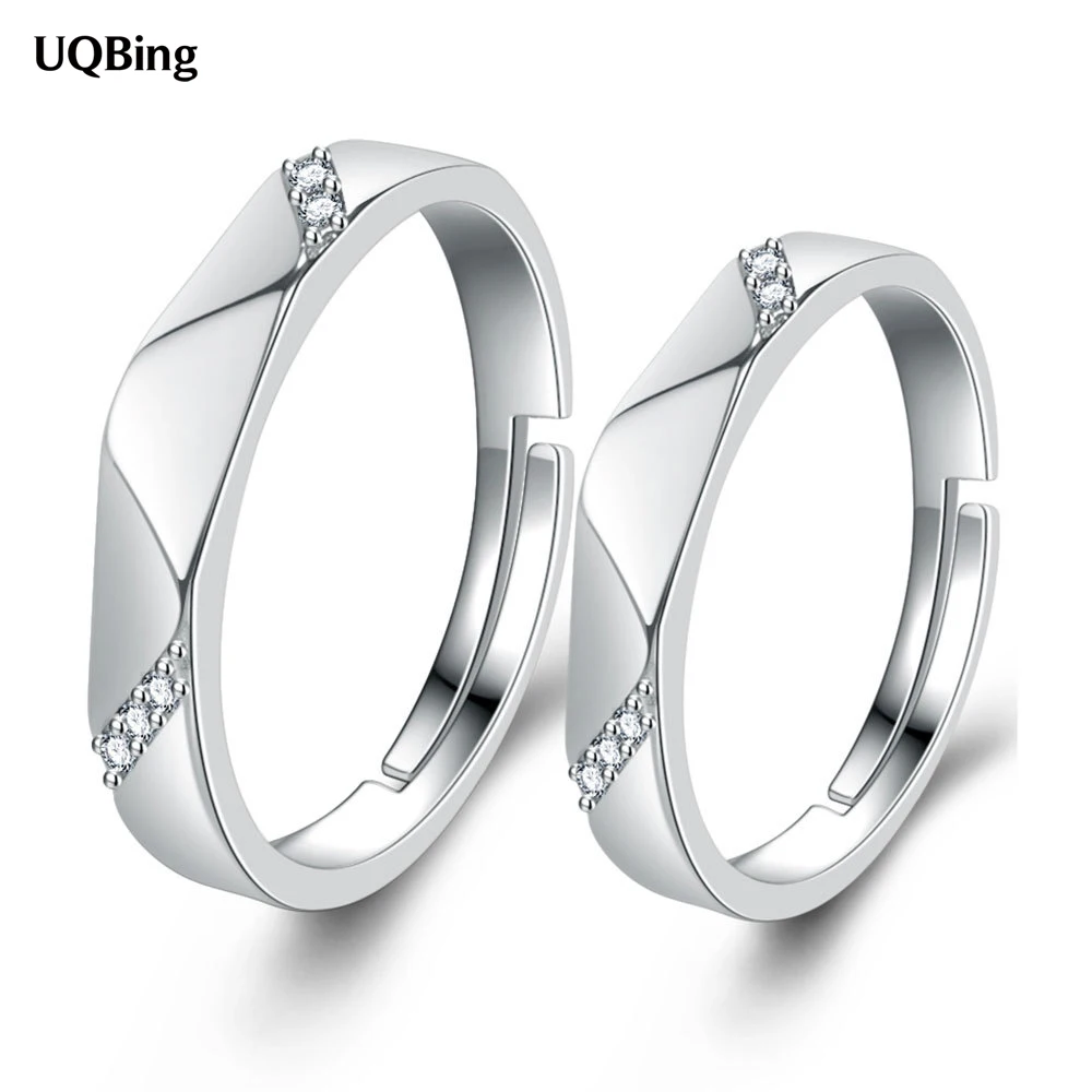 

New 925 Sterling Silver Fashion Jewelry Geometric Women Men Crystal Zircon Couple Ring Adjustable Size