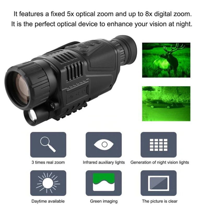 

5x40 Digital Zoom Infrared Night Vision Goggle Telescope with Auxiliary Illumination Lamp Portable Hunting Monoculars