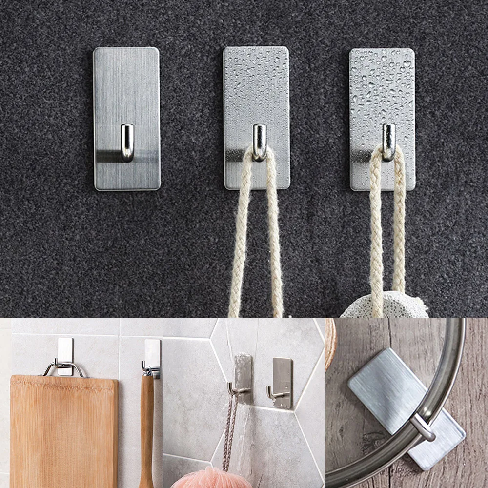 

Stainless Steel Wall Hook Self Adhesive Sticky Kitchen Home Bathroom Bath Ball Key Bag Coat Hanger Storage Hanging Holder Rack