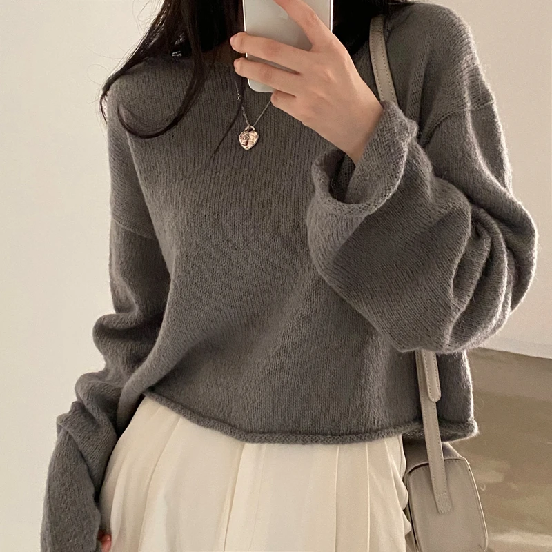 

Женский свитер с круглым вырезом Alien Kitty, однотонный вязаный джемпер, мягкий теплый пуловер для осени и зимы, 2021