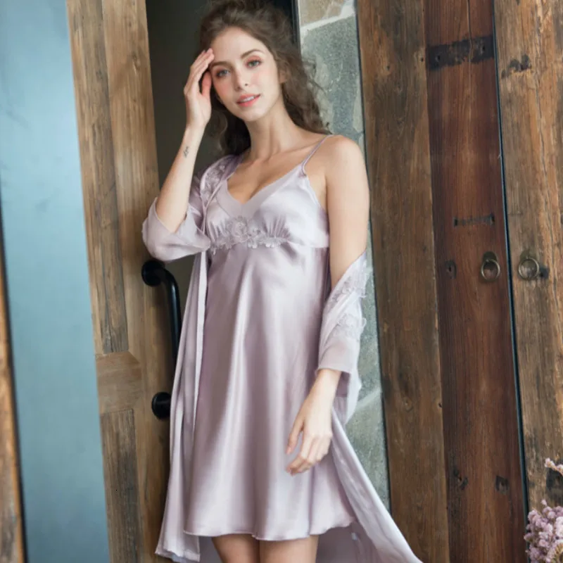 

SP&CITY Women Sexy Low Collar Sleepwear Bridesmaid Dressing Silk Bride Robe Gown Night Female Negligee Satin Robes Home Wear
