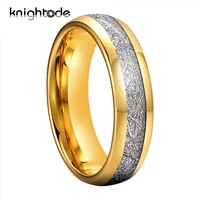 6mm gold colorsilvery tungsten carbide rings white meteorite inlay tungsten wedding band engagement ring dome polished finish