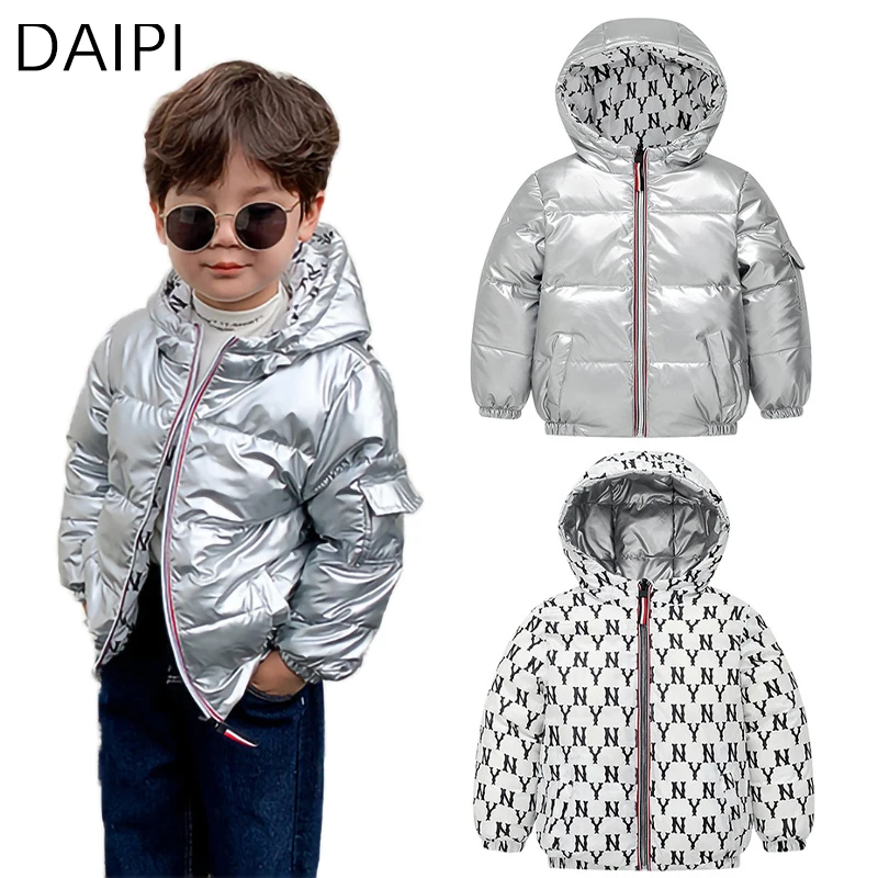 

DAIPI 1-7 Year Two-sided Baby Down Jacket Letter Thick Coat Boys Girls Clothing Child Winter Boy Jacket Warm Boys Girls Outwear