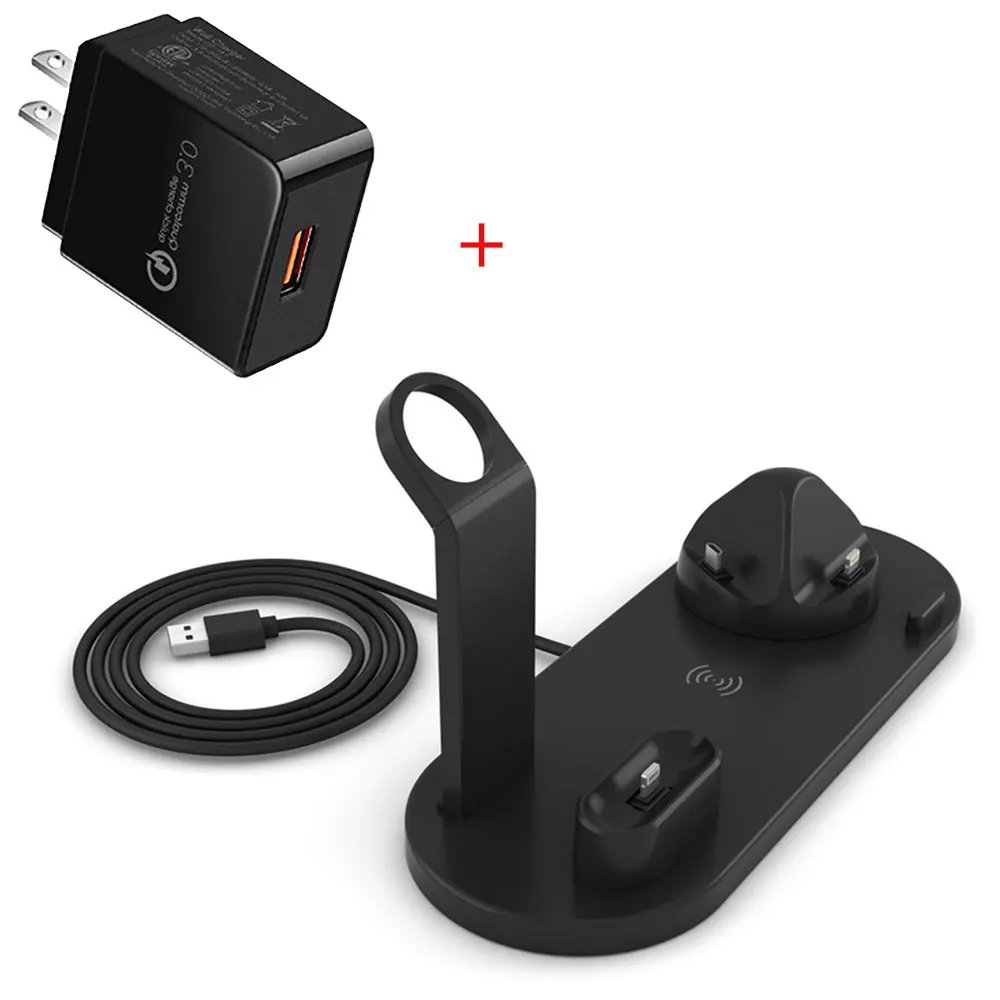 Black US Plug Беспроводное зарядное устройство 4 в 1 быстрая подставка для Apple Watch Series 5 4 3 2 Iwatch Airpods 2 Iphone XS MAX XR 8 Plus X Док-станция - Тип штекера: Black US Plug