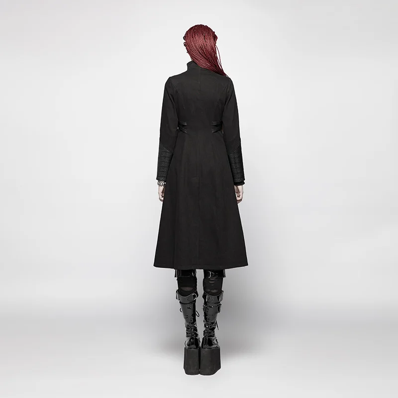 Женское облегающее пальто в стиле панк черное с воинами | Женская одежда