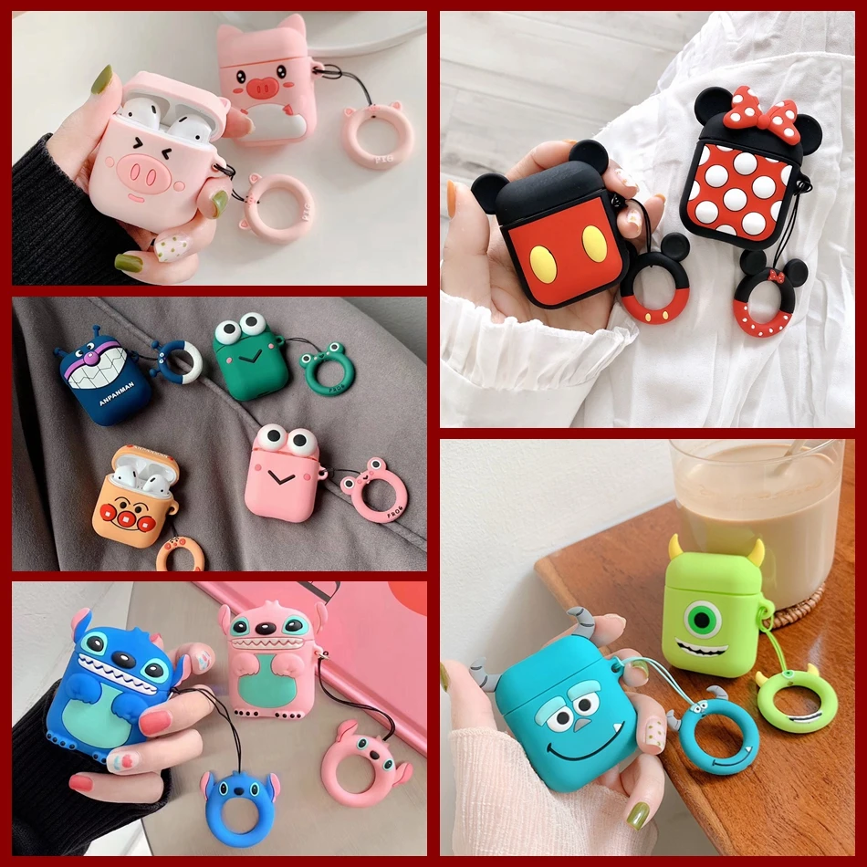 Для AirPods чехол милый 3D мультфильм наушники Kawaii чехол для Airpods 2/i10/i11/i12 TWS мягкая защитная крышка с кольцом на палец