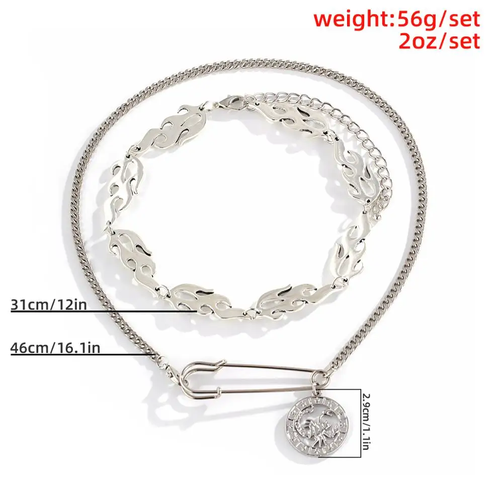 

Salircon Goth Fire Flame Safety Pin Scorpio Pendant Necklace for Women Men Punk Paper Clip Coin Chain Choker Necklace Jewelry