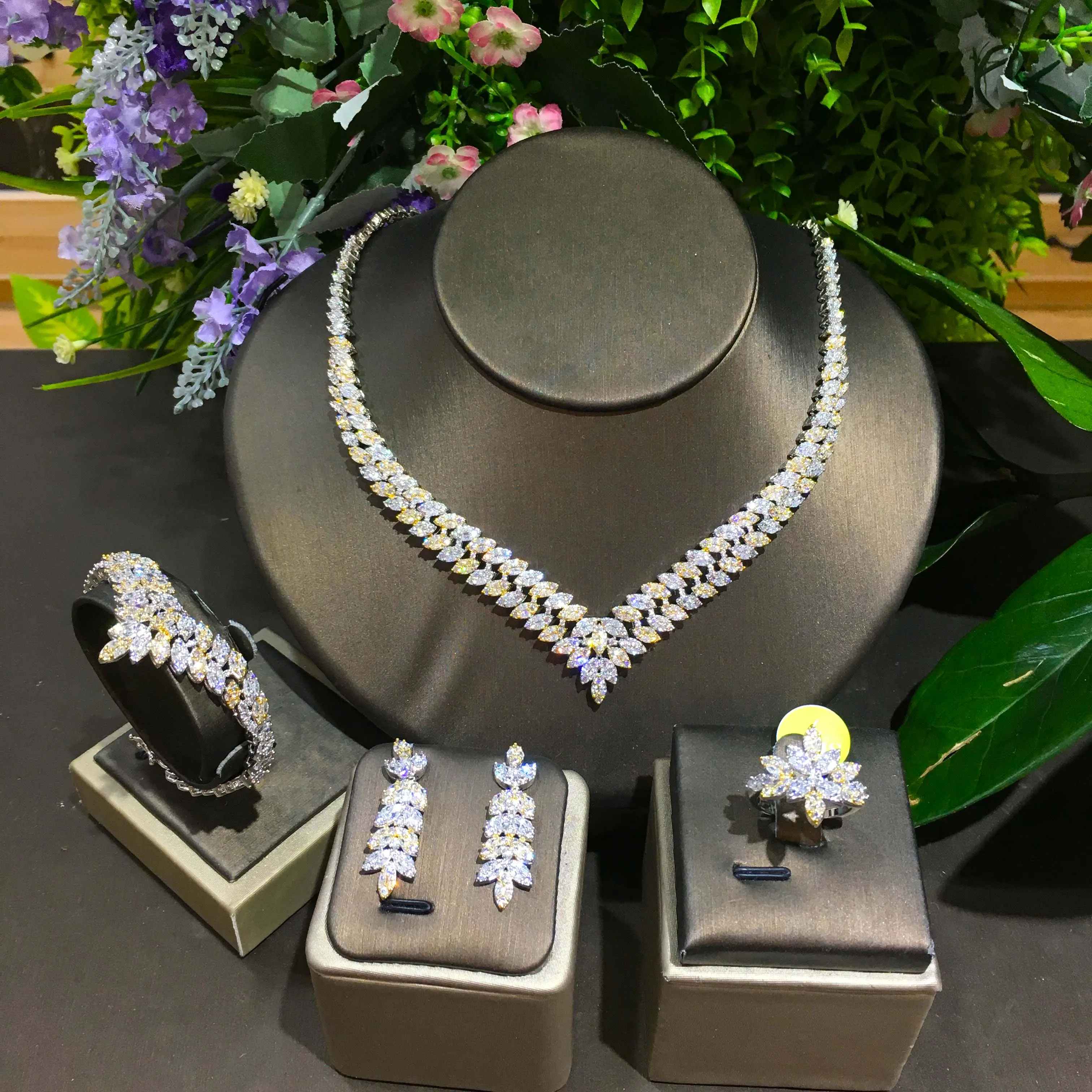 

TIRIM Dubai Luxury Elegant Bridal Necklace Set for Women Cubic Zirconia Wedding Jewelry Sets For Brides Accessories jewelri