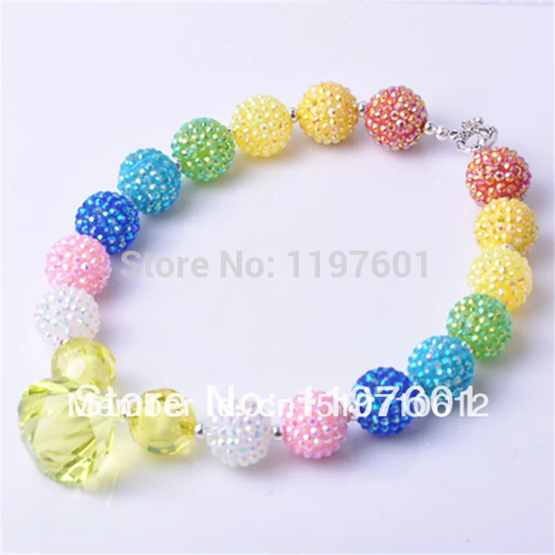

wholesale 5PCS Real Top Fashion Collares Colares Femininos Collar Mixed Neon Gumball Kids Chunky Necklace With Drop Pendant