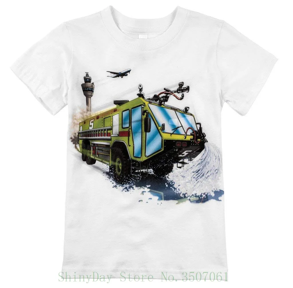 

Little Boys Airport Fire Truck T-Shirt O-Neck Fashion Casual High Quality Print T Shirt
