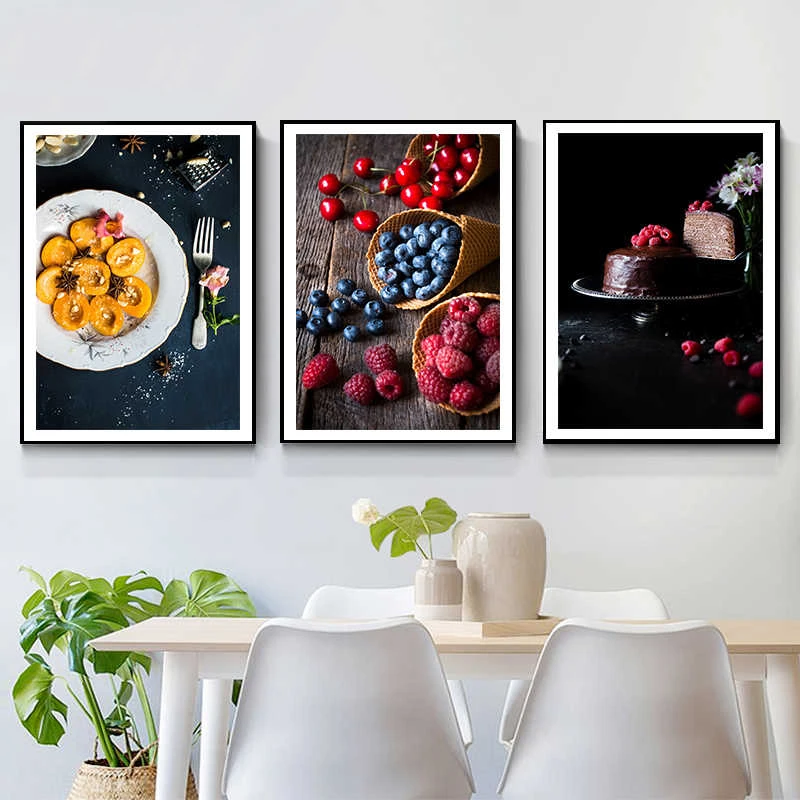 

Modern Food Kitchen Poster Wall Art Canvas Print Blueberry Fruit Dessert Painting Decorative Painting Restaurant Decor