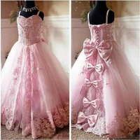 luxury princess dress with bows beading sparkly crystlal lace up back girls pageant gown birthday dress size 1 14years