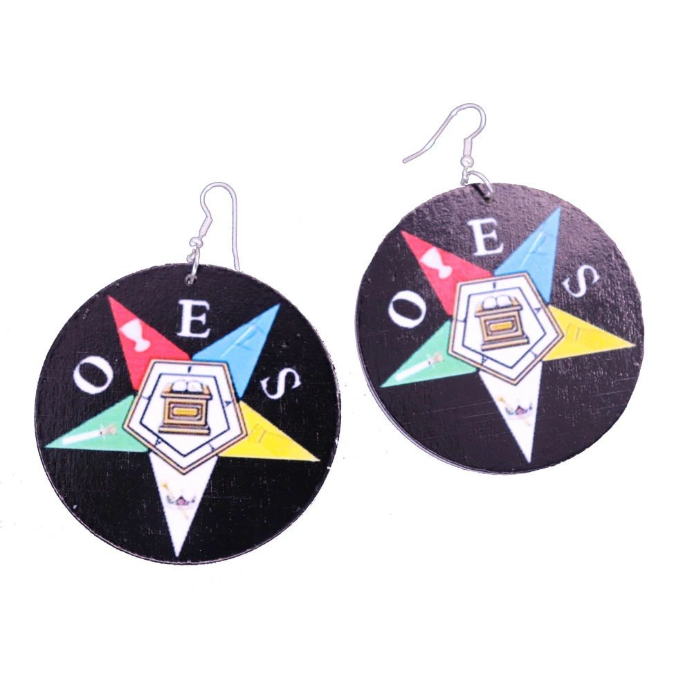 Greek Letters Sorority Fraternities Order Of Easter Star OES Painted Natural Wood Earrings Masonic Souvenir Jewelry | Украшения и