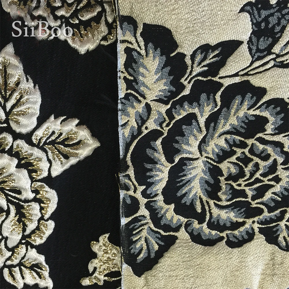 Европейский стиль плотная черная парча ткань с коричневой золотой нитью