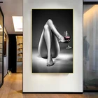 Обнаженные ноги красное вино бокал Холст Картина черная белая сексуальная стена художественные плакаты и принты гостиная домашний декор картины