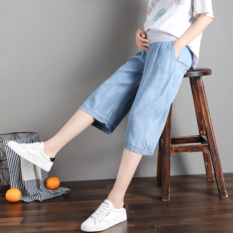 Джинсы для беременных с эффектом потертости регулируемыми штанинами 6 дюймов |