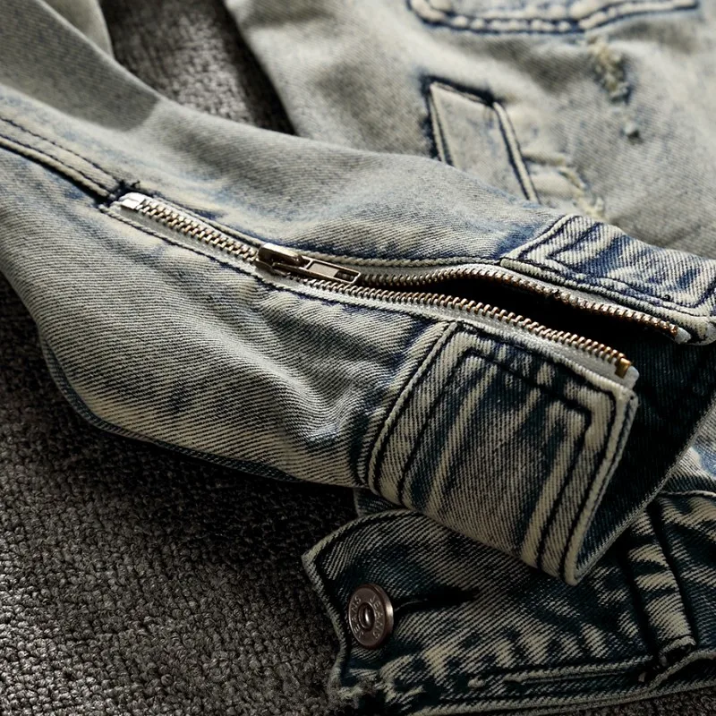 

Japan Style Vintage Washed Ripped Hole Denim Jacket Men Plus Size 6XL Street Casual Biker Outerwear Spring Autumn Cowboy Coat