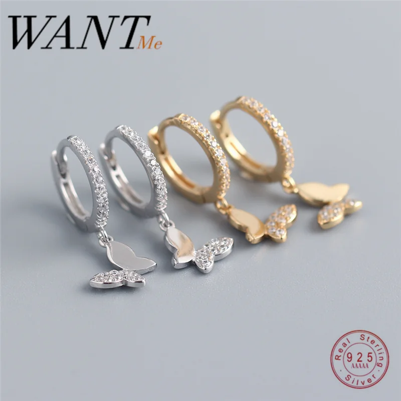 Женские серьги бабочки WANTME из подлинного стерлингового серебра 925 пробы с милым