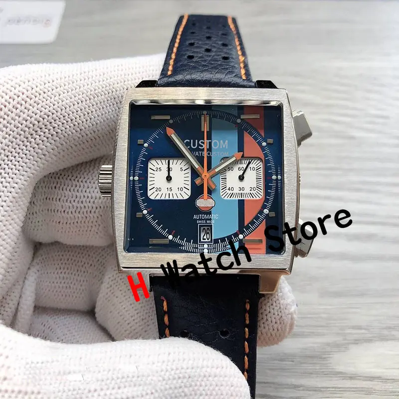 

39mm Men's Watch Multifunction Chronograph Leather Strap 316L Stainless Steel Case Japanese Quartz Movement Stop Watch M