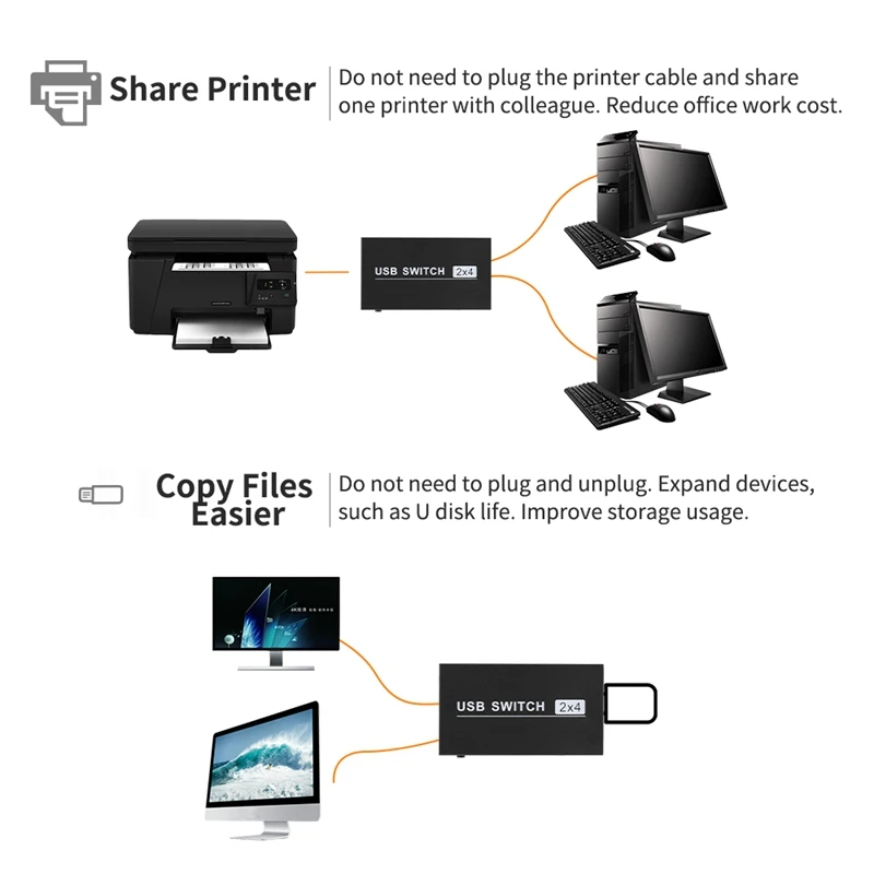 Usb коммутатор 2X4 периферийный 2 компьютера разделяющие 4 usb устройства Usb2.0