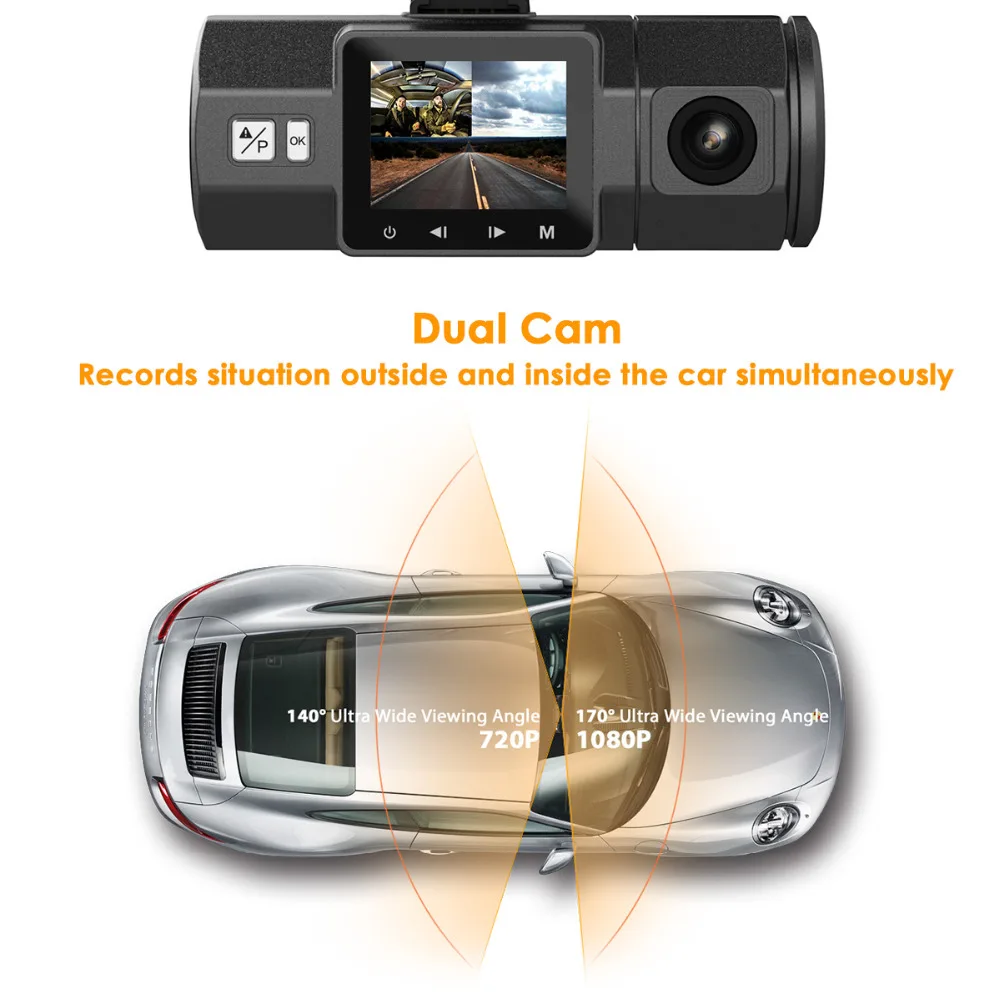 VANTRUE N2 Передняя и кабина двойной объектив Dash Cam 1080P+ 720P Автомобильный видеорегистратор камера видео рекордер с g-сенсором, режим парковки Dashcam