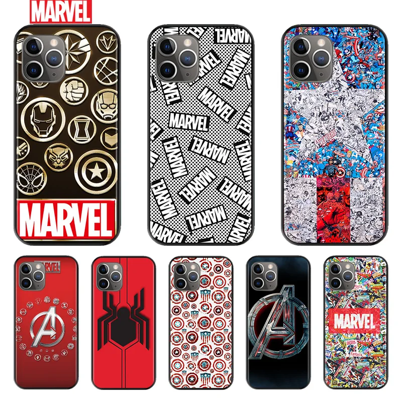 

Marvel Logo Fashion For Apple iPhone 12 11 XS Pro Max Mini XR X 8 7 6 6S Plus 5 SE 2020 Silicone Black Cover Phone Soft Case