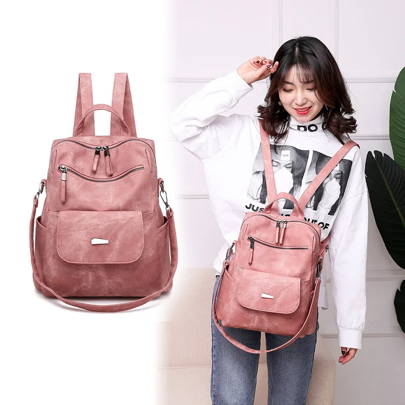 Женский рюкзак из искусственной кожи синий розовый или серый дорожный в стиле