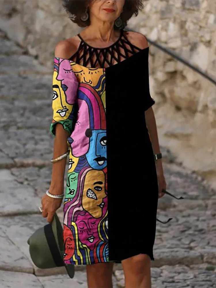 

Elegant Women Dress Summer 0-Neck Half Sleeve A-Line Dresses Female Vintage Loose Dress Vestidos