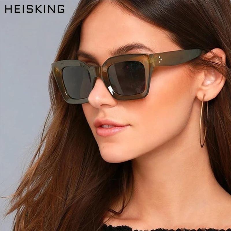 

HEISKING Rectangle Sunglasses Women Luxulry Brand Designer Vintage Men Classic Rivet Shades Female Male Eyewear UV400 oculos