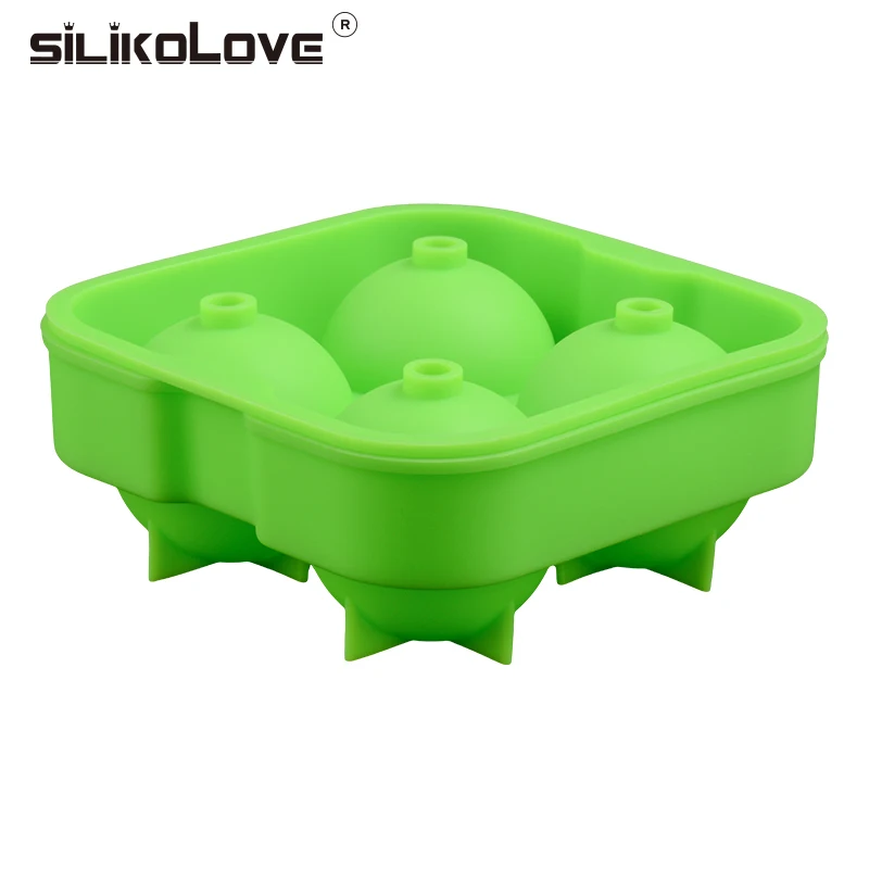 

SILIKOLOVE 4 Cavity 3d Silicone Whiskey Ice Cube Ball Maker Mold Trays Shapes Bar Accessiories Eco-Friendly CE / EU BPA Free