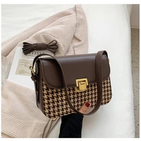 2021 new houndstooth underarm bag brand fashion all match autumn and winter simple one shoulder messenger pu small square bag