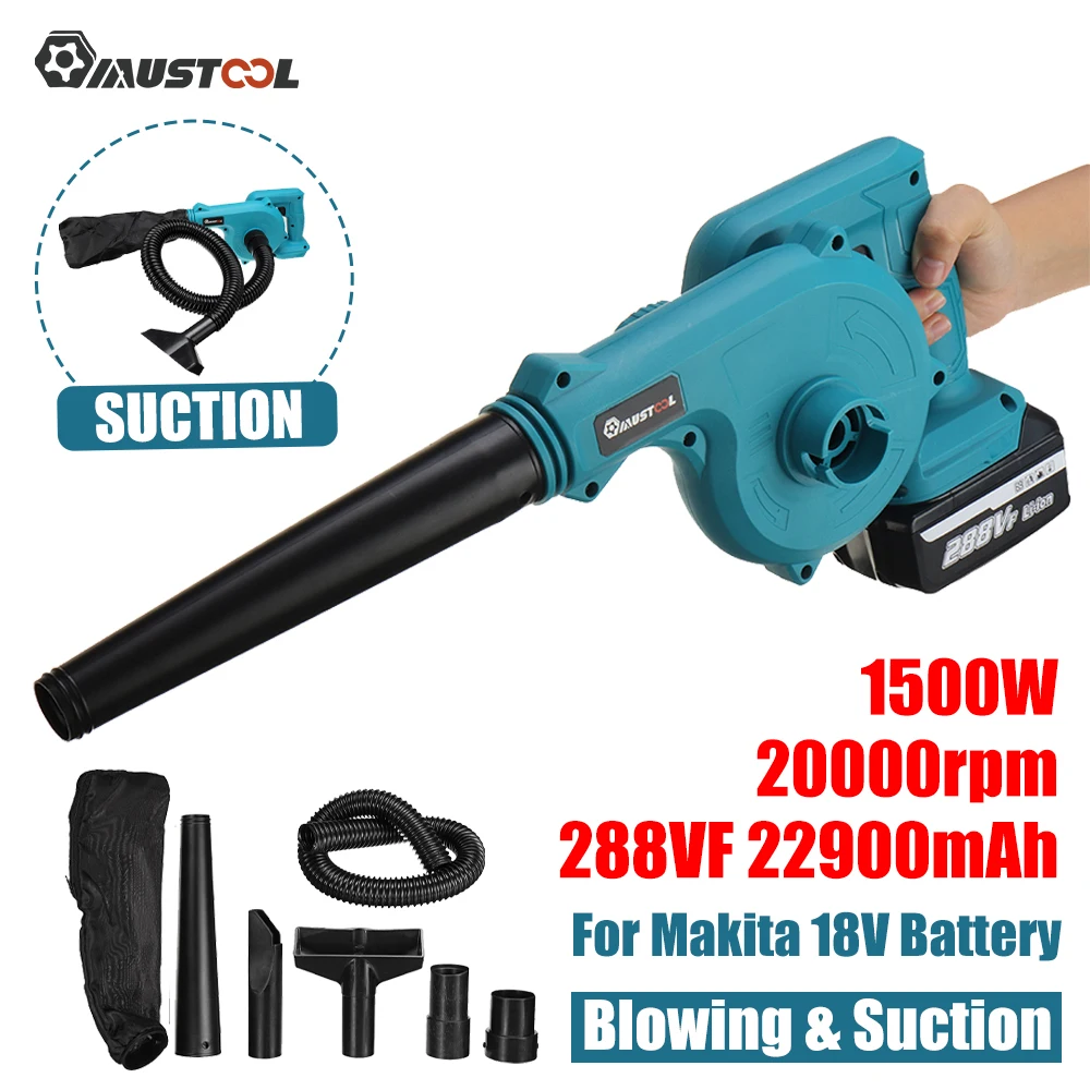 

MUSTOOL 2 In 1 1500W Cordless Electric Air Blower Blowing Suction Leaf Blower PC Dust Cleaner Collector For Makita 18V Battery
