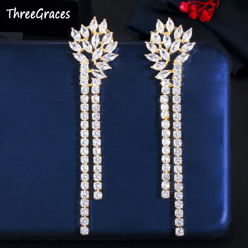 ThreeGraces 2020 трендовые длинные висячие серьги невесты золотого цвета для свадьбы