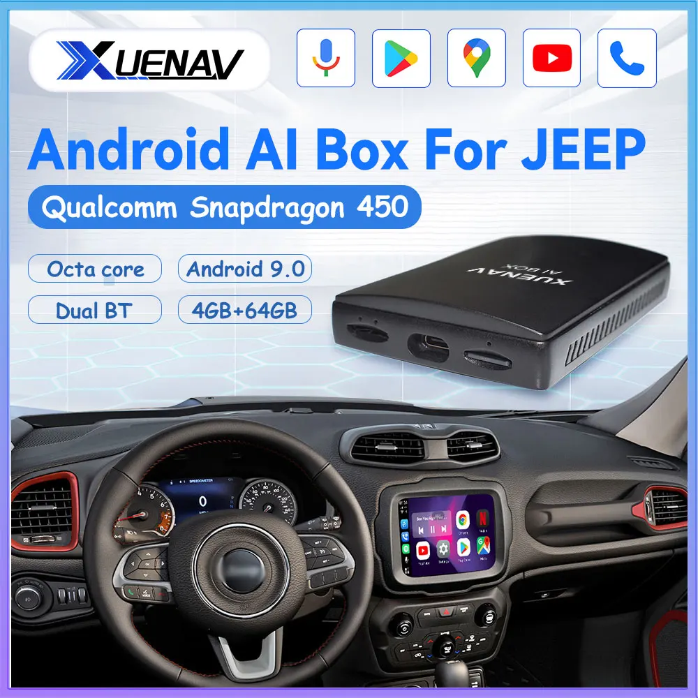 

Автомобильная ТВ-приставка для Apple Carplay, Android, для Jeep 2017-2020, автомобильный мультимедийный плеер на Android, 4 + 64 ГБ, беспроводная зеркальная Ссылка...