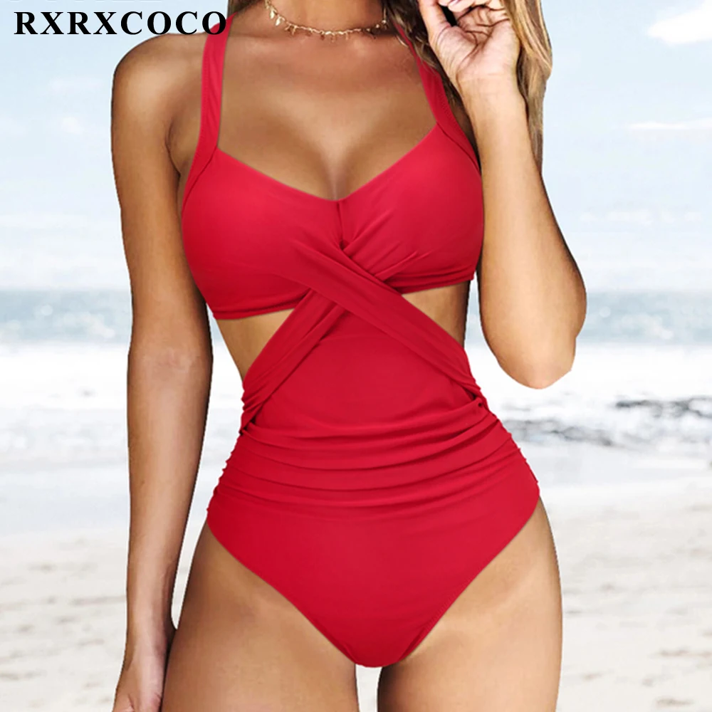 Цельный купальник RXRXCOCO женский однотонный купальный костюм Tommy Control пляжная