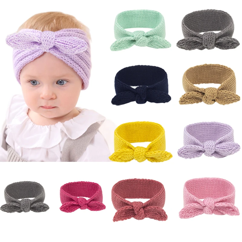 

Детская вязаная повязка на голову, Детские эластичные плотные повязки для волос с ушками кролика, аксессуары для девочек, повязка на голову ...