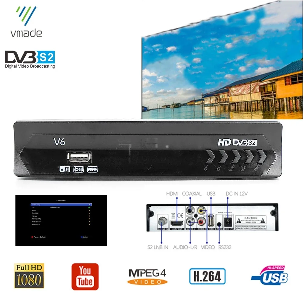 Vmade 2020 новые полное HD 1080P цифровой ТВ коробка DVB S2 спутниковый приемник декодер