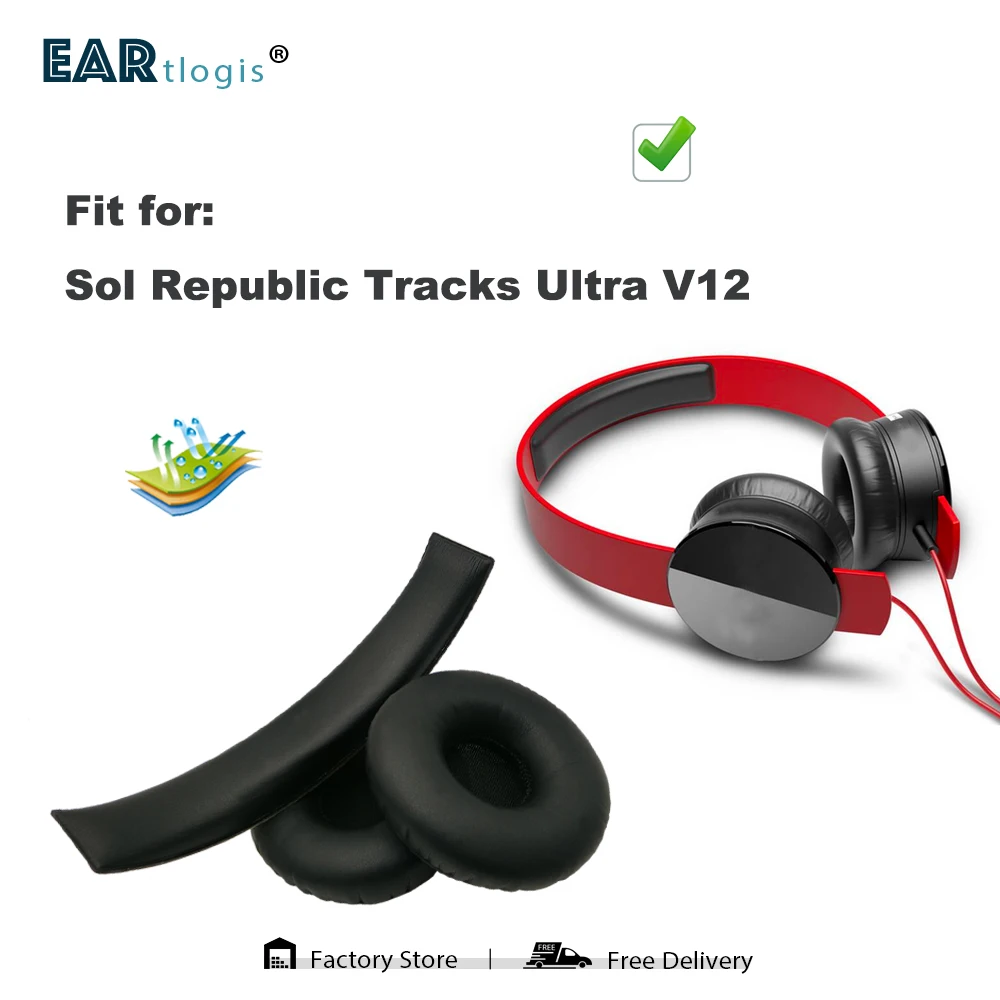 

Replacement Ear Pads for Sol Republic Tracks Ultra V12 V 12 V-12 Headset Parts Leather Earmuff Earphone Sleeve Cover