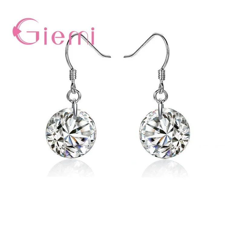 Простой бренд 925 пробы серебряные свадебные CZ Кристалл серьги гвоздики для женщин кубический циркон вечерние ювелирные изделия цена - Окраска металла: Round White