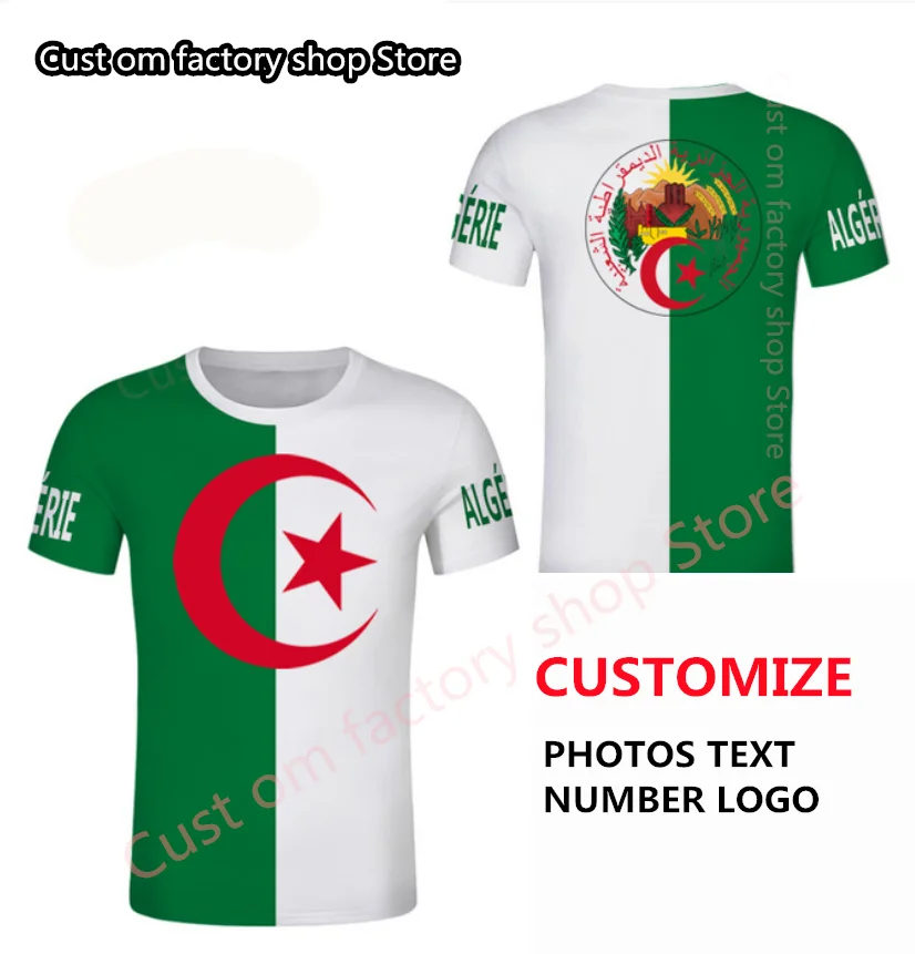 Algieria mężczyzna T koszula niestandardowy Rugby festiwal Tshirt arabski Algerie flaga drukuj tekst francuski algieria koszulka dzieci Tee młody Top
