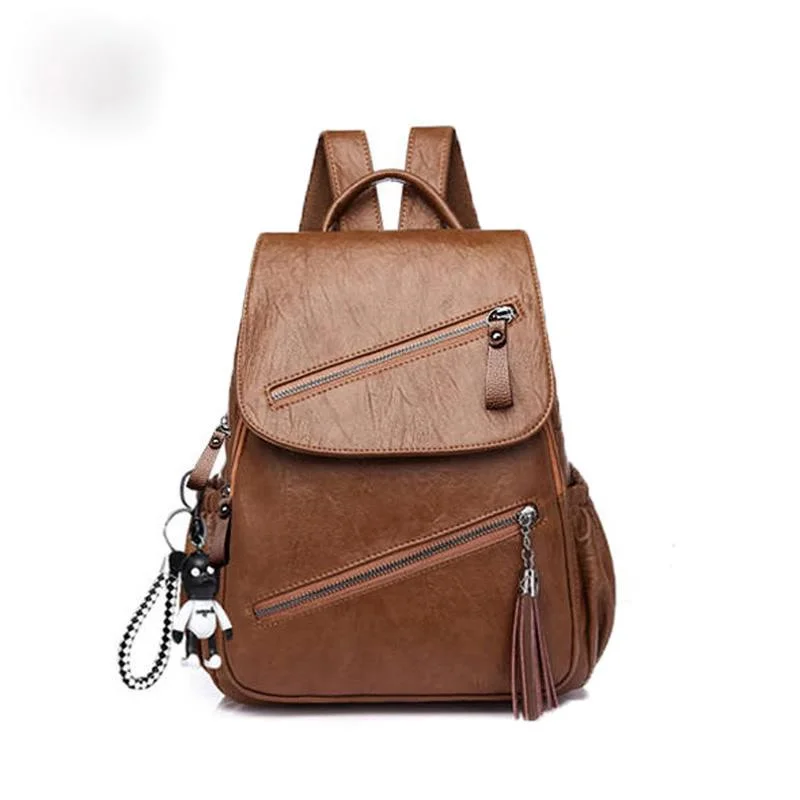 

Vintage Tassels Soft Backpack New Women Retro Pu Leather Rucksack Big Capacity School Bag Teenager Girl Travel Bolsas Bagpack