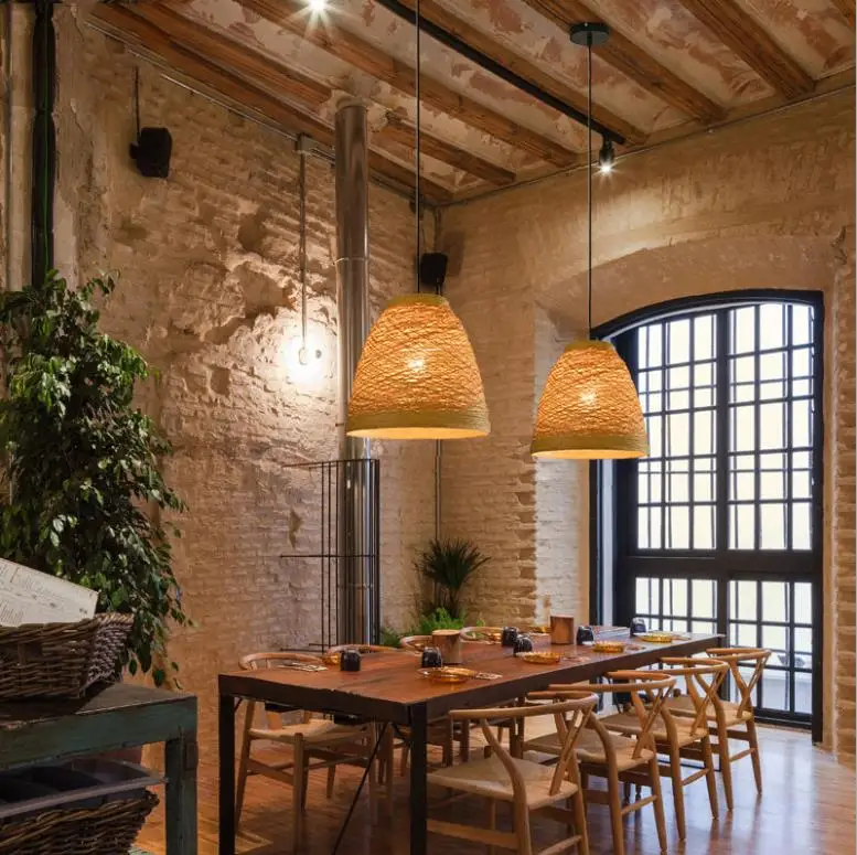 Творческий идиллический плетению ротанга подвесной светильник на пеньковом