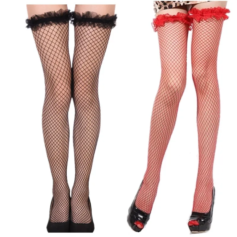 

2 Pairs/lot Sexy Women Mesh Stockings Lace Top Sheer Thigh High Stockings Female Fishnet Stockings Hollow Out Stockings Garters