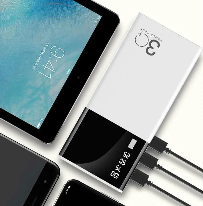 Тройной USB LCD Зеркало 30000mah внешний аккумулятор повербанк зарядное устройство для